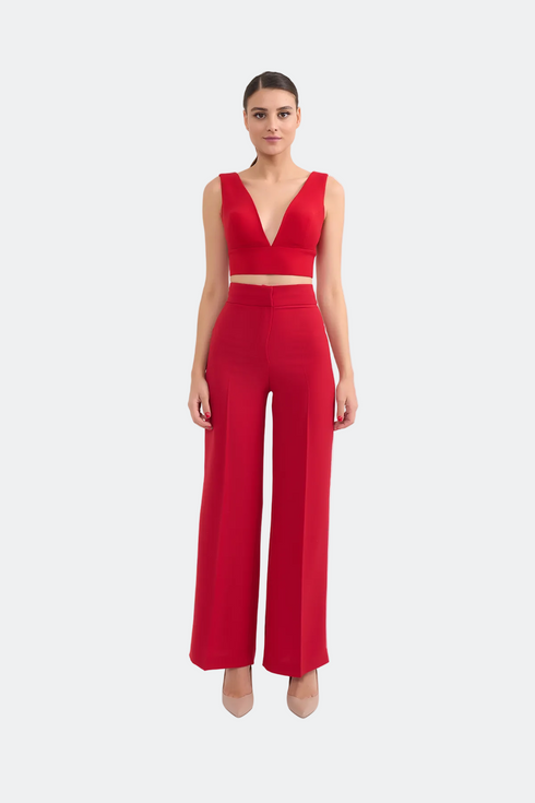 Hight Waist Straight Trousers With Thick Belt