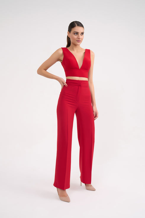 Hight Waist Straight Trousers With Thick Belt