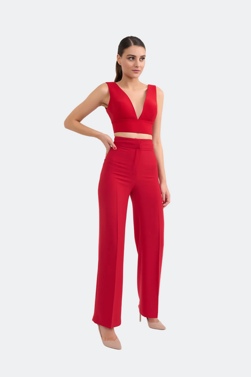 Hight Waist Straight Trousers With Thick Belt
