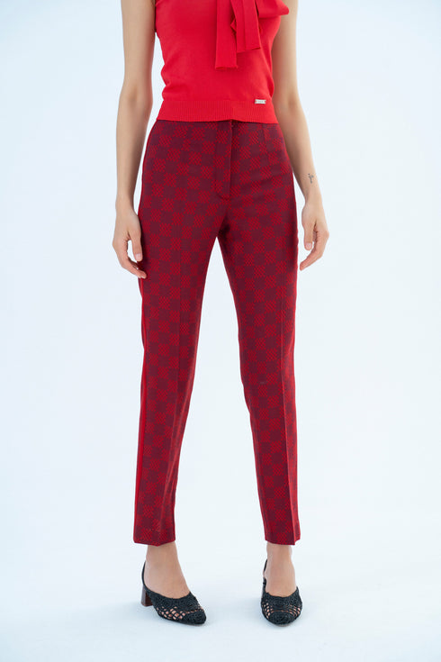 CHECKERED FABRIC CIGARETTE TROUSERS - Barrus London