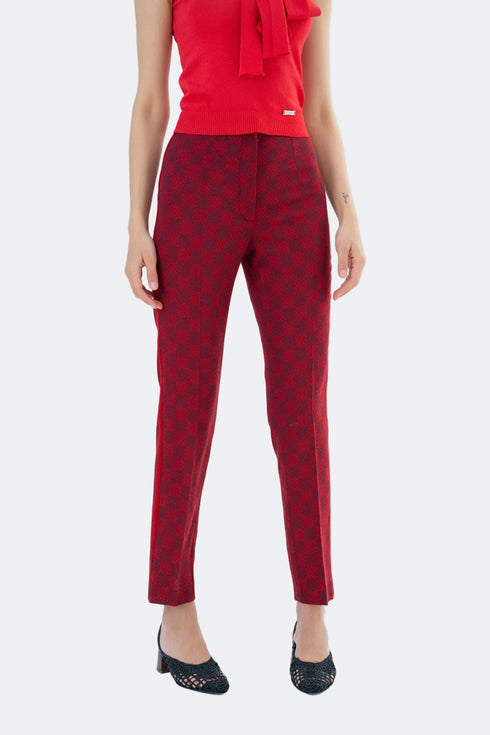CHECKERED FABRIC CIGARETTE TROUSERS - Barrus London