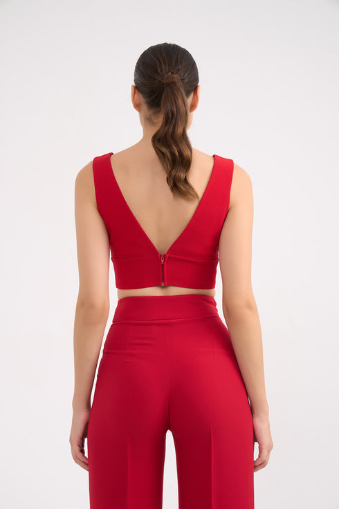 V Neck Red Top