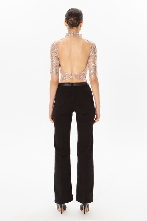 Nude Sequined Back Decollete Bustier