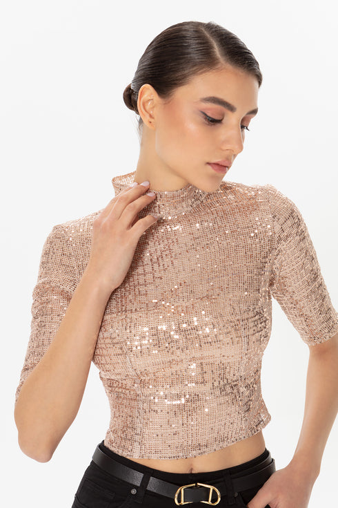 Nude Sequined Back Decollete Bustier