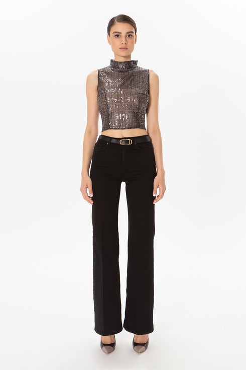 Black Sequined Back Decollete Bustier