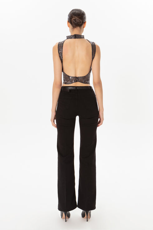 Black Sequined Back Decollete Bustier