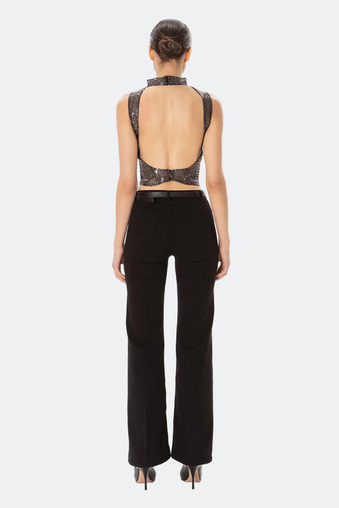 Black Sequined Back Decollete Bustier