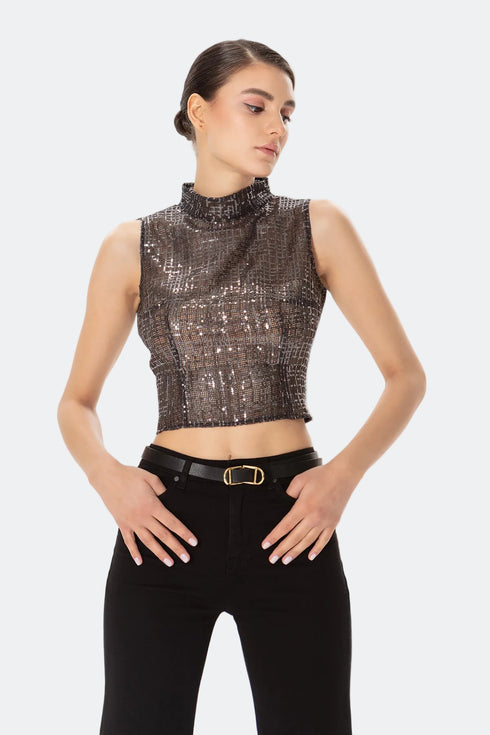 Black Sequined Back Decollete Bustier