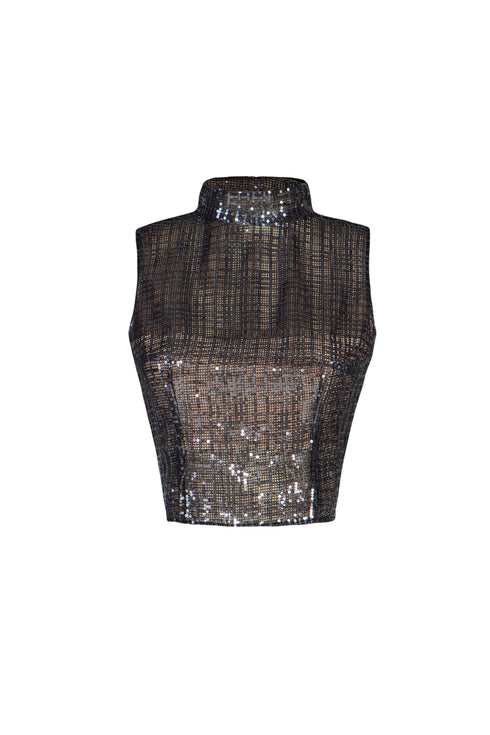 Black Sequined Back Decollete Bustier