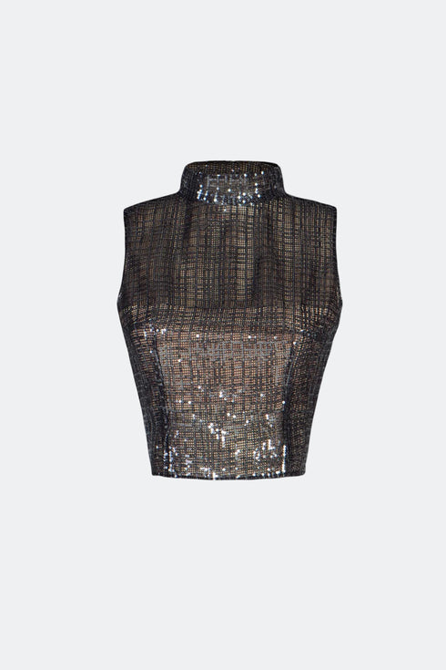 Black Sequined Back Decollete Bustier