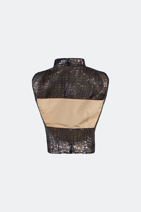Black Sequined Back Decollete Bustier