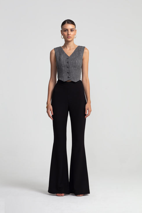 Flare High Waist Black Trousers