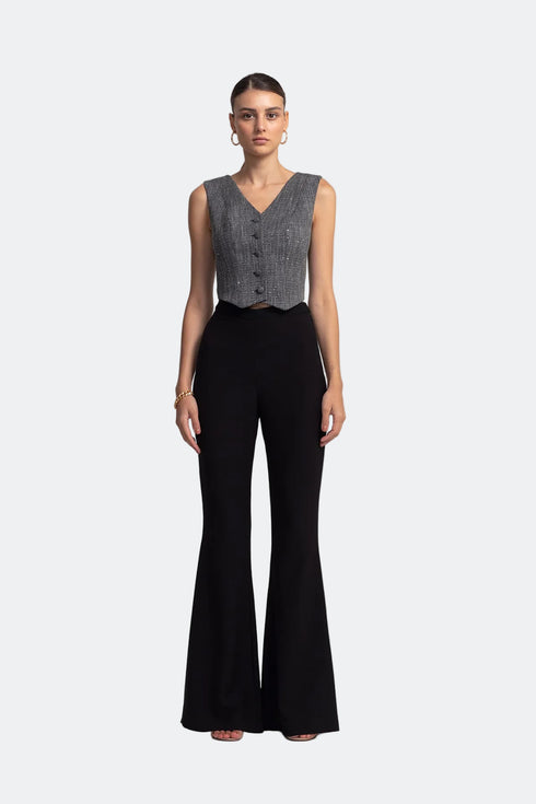 Flare High Waist Black Trousers