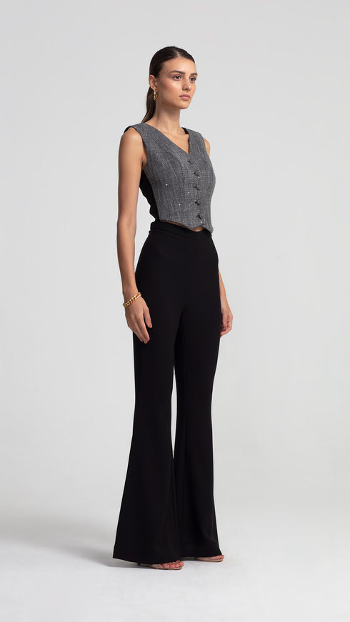 Flare High Waist Black Trousers