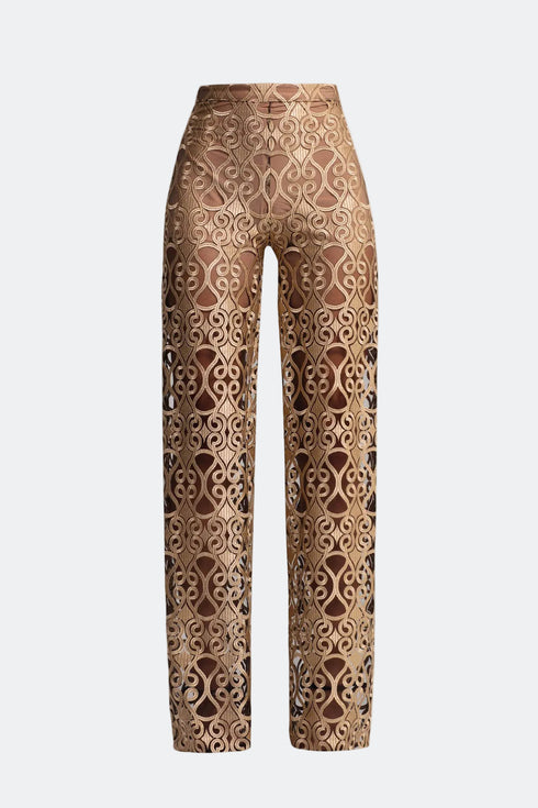 Elegant Gold-Black Lace Trousers