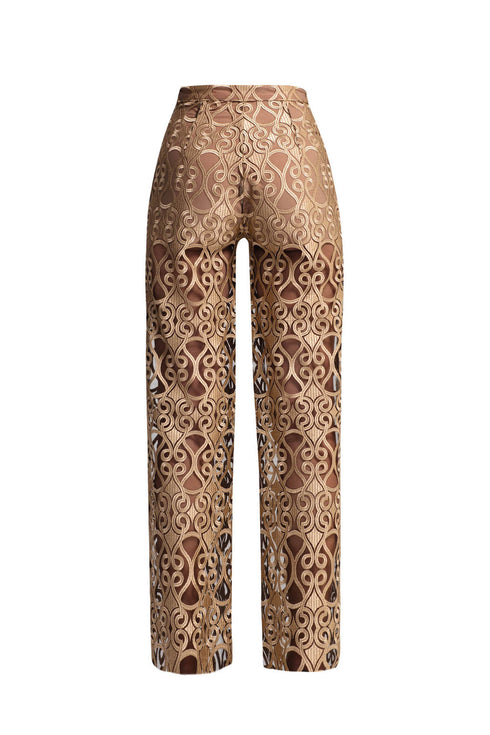 Elegant Gold-Black Lace Trousers