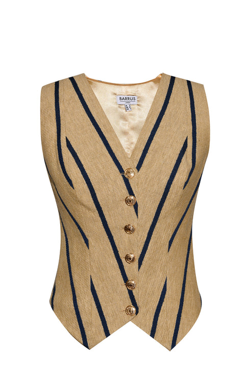 V NECK GOLD BUTTON DETAILS CROP VEST - Barrus London