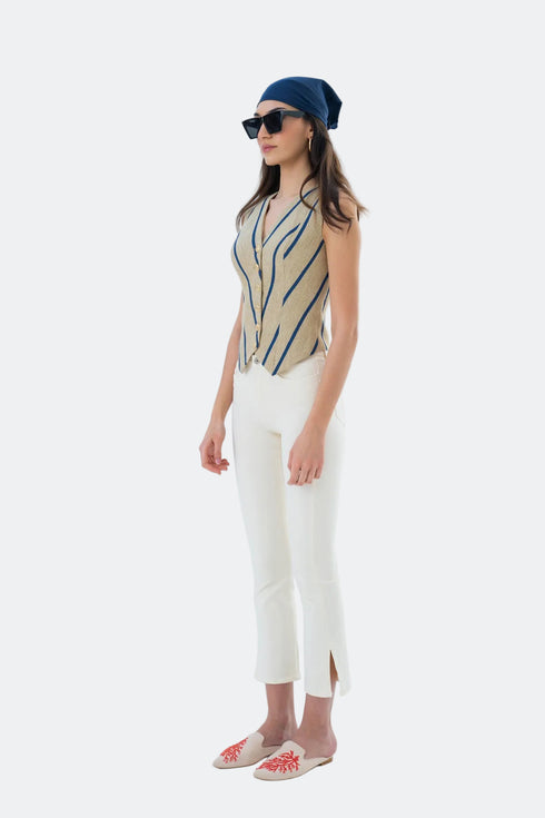 V NECK GOLD BUTTON DETAILS CROP VEST - Barrus London