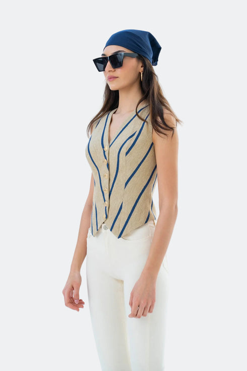 V NECK GOLD BUTTON DETAILS CROP VEST - Barrus London