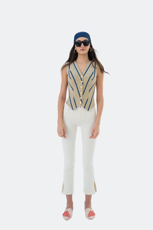 V NECK GOLD BUTTON DETAILS CROP VEST - Barrus London