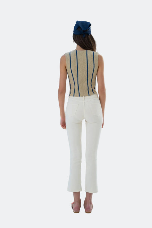 V NECK GOLD BUTTON DETAILS CROP VEST - Barrus London