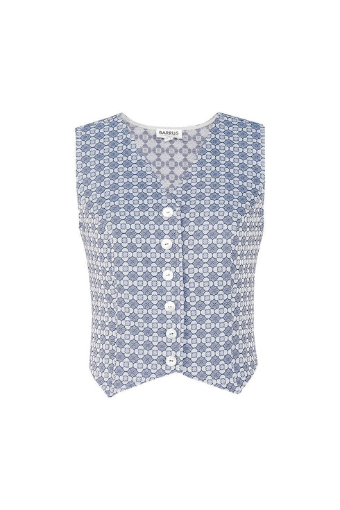 Patterned Blue Grey V-Neck Vest
