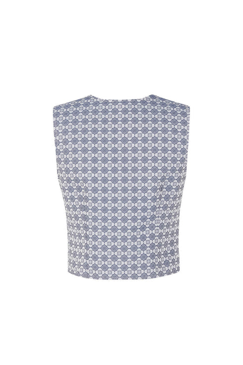 Patterned Blue Grey V-Neck Vest