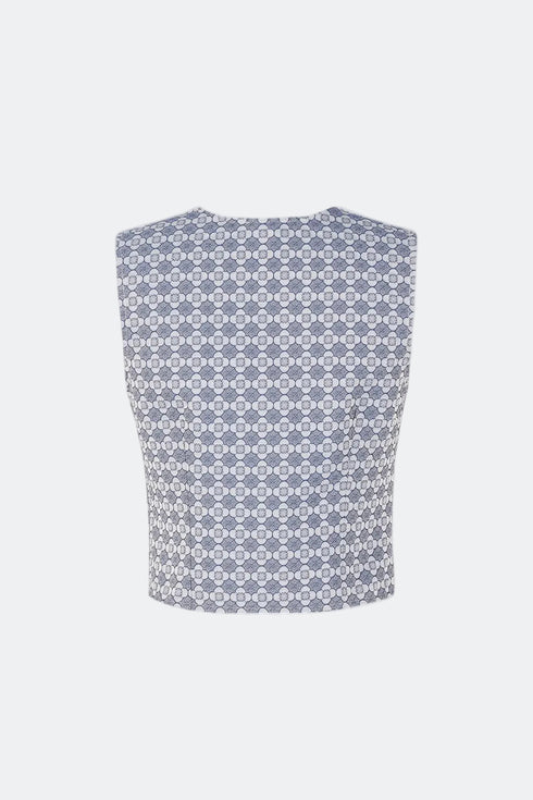 Patterned Blue Grey V-Neck Vest
