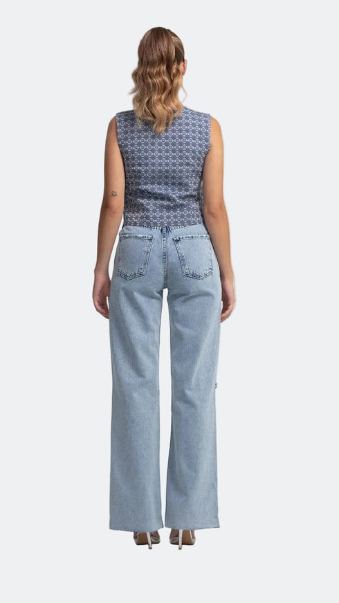 Patterned Blue Grey V-Neck Vest
