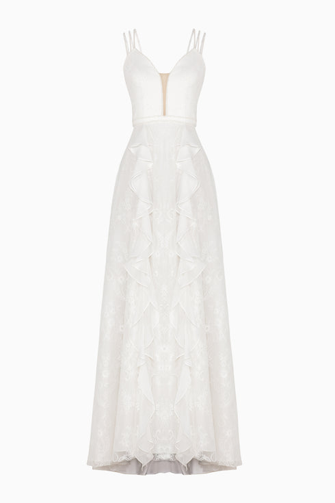 French Lace Wedding Dress With Decollete Chest And Back