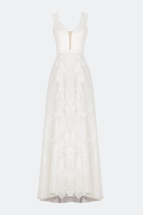 French Lace Wedding Dress With Decollete Chest And Back