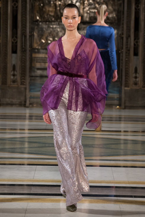 FLARED SILK SEQUIN PANTS - Barrus London