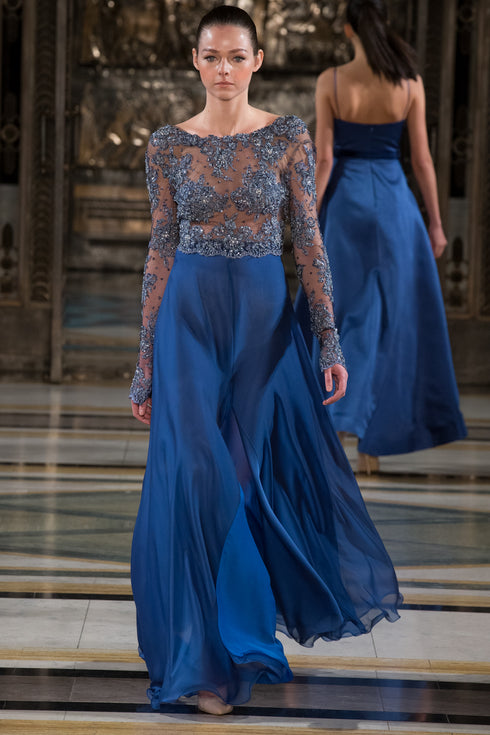 LONG SLEEVED LACE DRESS WITH INLAY - Barrus London