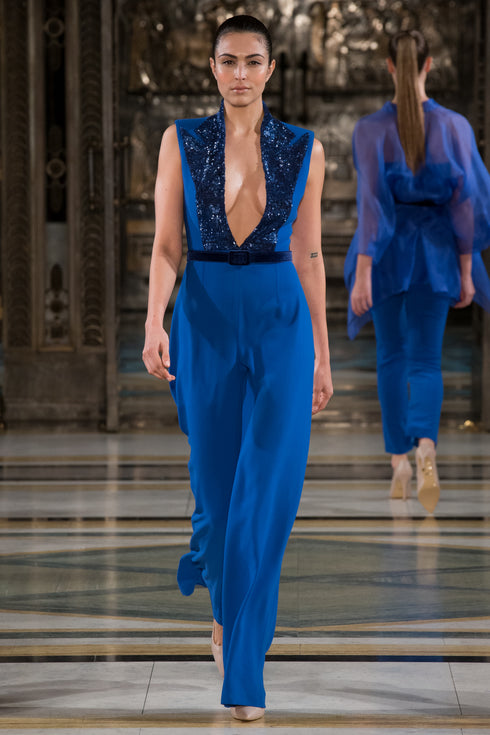 JUMPSUIT WITH SILK DETAIL ON COLLAR - Barrus London