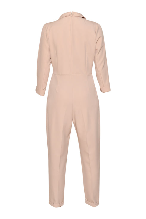 V NECK DOUBLE BREASTED JUMPSUIT POWDER - Barrus London