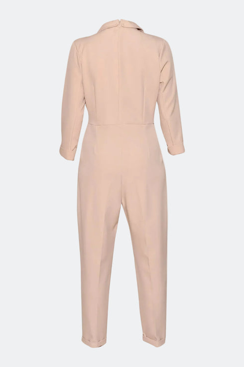 V NECK DOUBLE BREASTED JUMPSUIT POWDER - Barrus London
