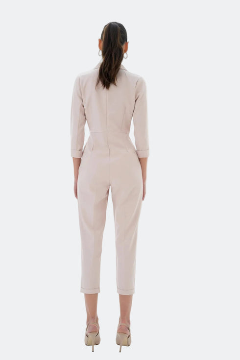 V NECK DOUBLE BREASTED JUMPSUIT POWDER - Barrus London