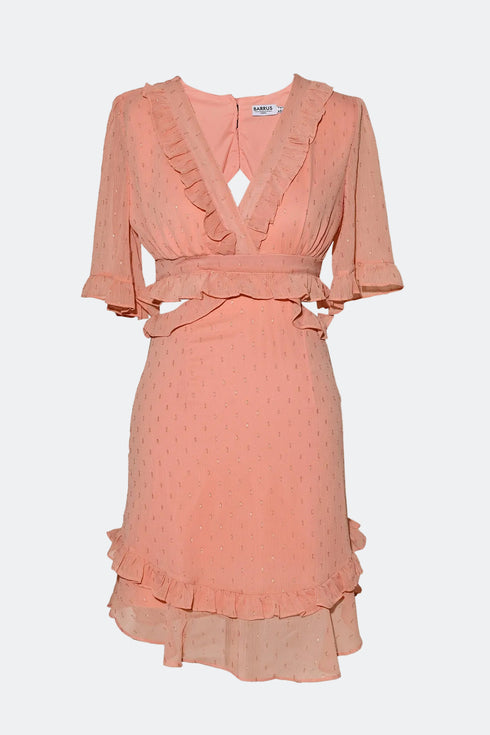 V NECK, MINI DRESS WITH RUFFLE DETAILED - Barrus London