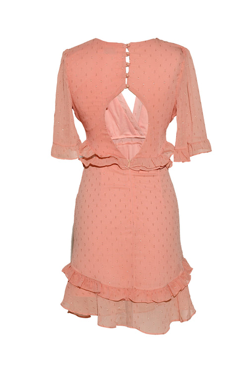 V NECK, MINI DRESS WITH RUFFLE DETAILED - Barrus London