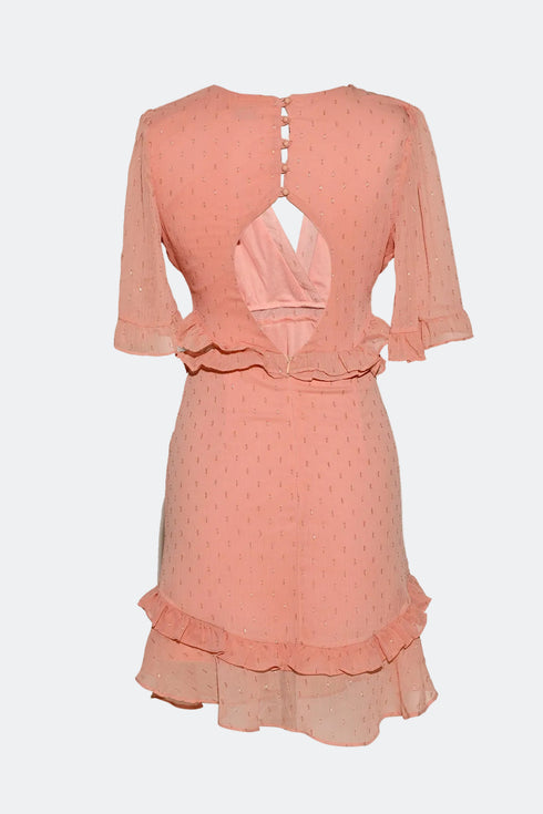 V NECK, MINI DRESS WITH RUFFLE DETAILED - Barrus London