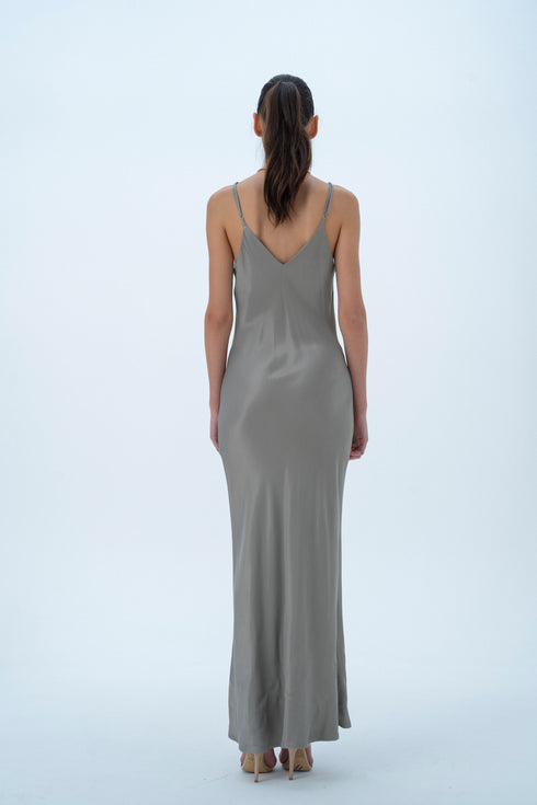 GREEN SHIRRED DETAIL DRESS - Barrus London