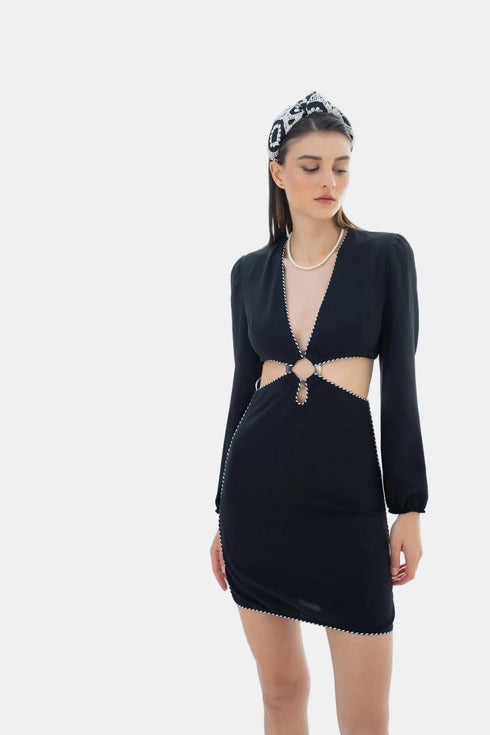 SIDE WAIST CUTOUTS OPEN BACK MINI DRESS - Barrus London