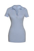 BLUE COLOR SHORT SLEEVES KNIT DRESS WITH COLLAR - Barrus London