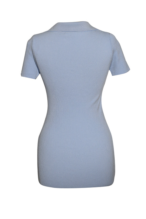 BLUE COLOR SHORT SLEEVES KNIT DRESS WITH COLLAR - Barrus London