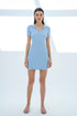 BLUE COLOR SHORT SLEEVES KNIT DRESS WITH COLLAR - Barrus London