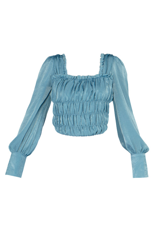 Square Collar Balloon Sleeve Crop Top