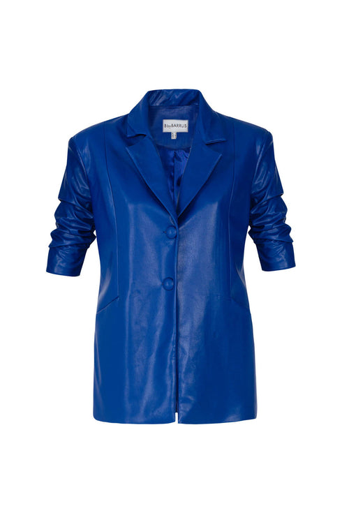 Vegan Leather Cobalt Ruched Jacket