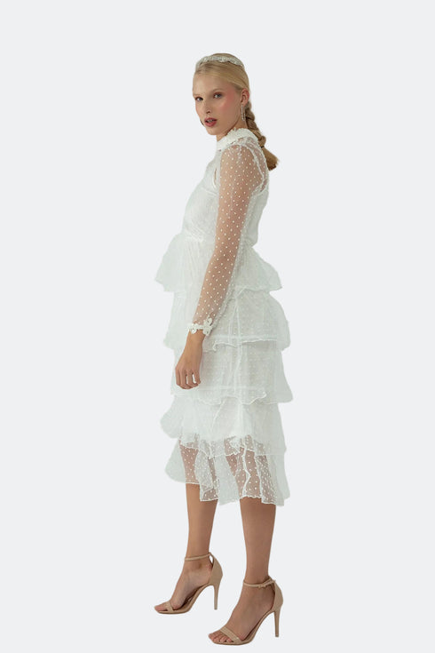 NEEDLEWORK DETAILED DRESS WITH A LAYERED SKIRT - Barrus London