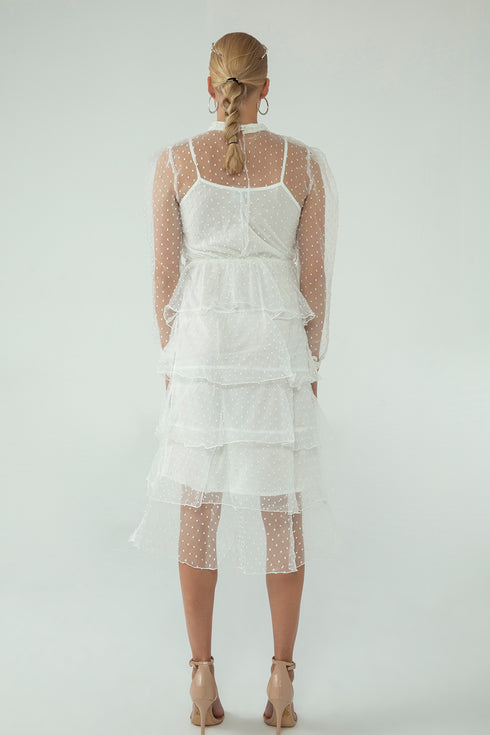 NEEDLEWORK DETAILED DRESS WITH A LAYERED SKIRT - Barrus London