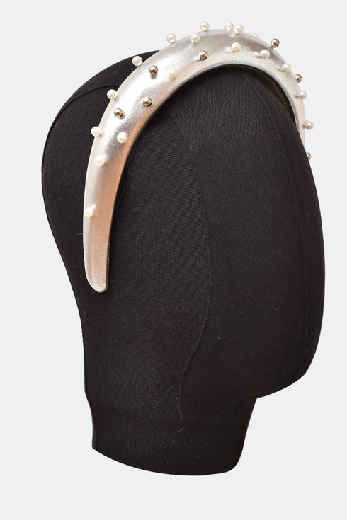 FAUX LEATHER CROWN WITH PEARL DETAIL - Barrus London